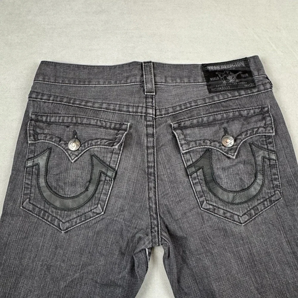 Vintage True Religion Jeans Mens 36 Gray Black Leather Logos Billy Y2K 2000s